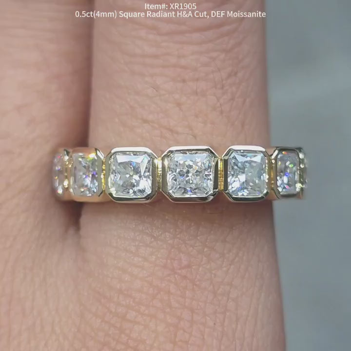 Doveggs square radiant half eternity bezel moissanite accents wedding band video