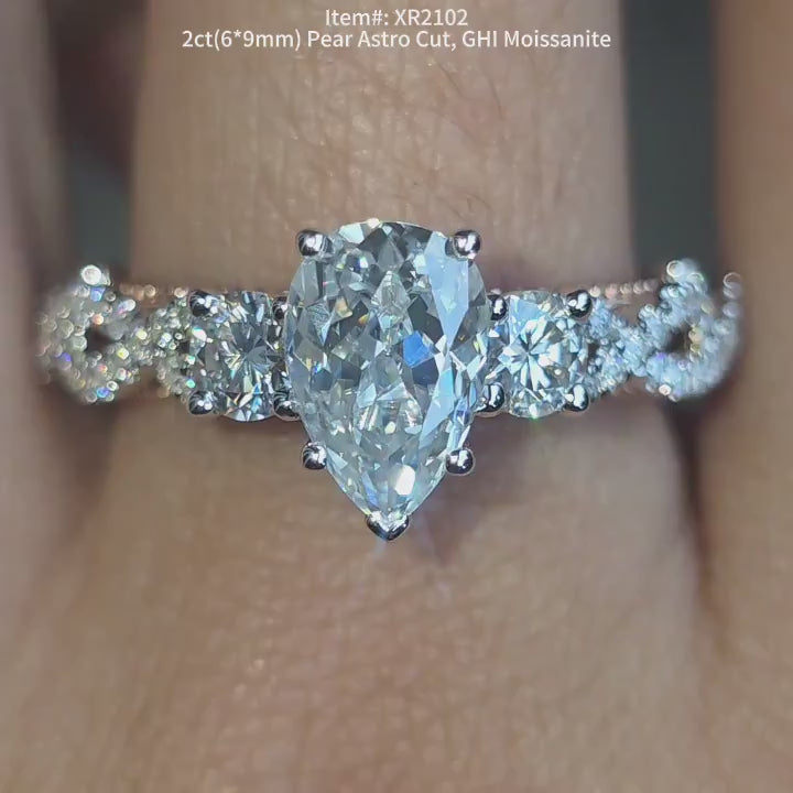 DovEggs pear pave vintage moissanite engagement ring video