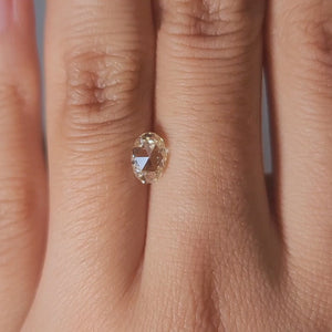 "Close-up hand video of 0.77ct yellow rose cut diamond in golden hour lighting"