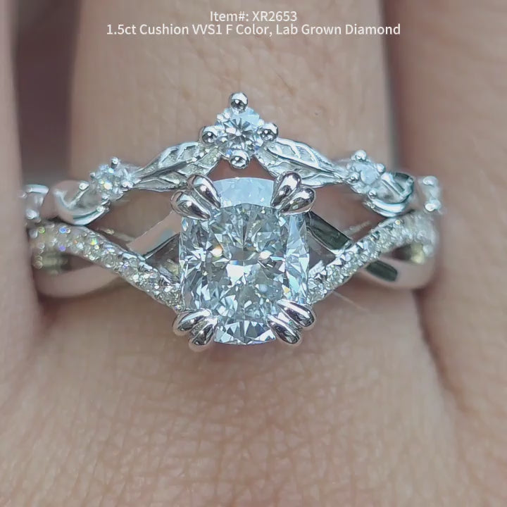 DovEggs Cushion lab diamodn engagement ring sparkling in sunlight video