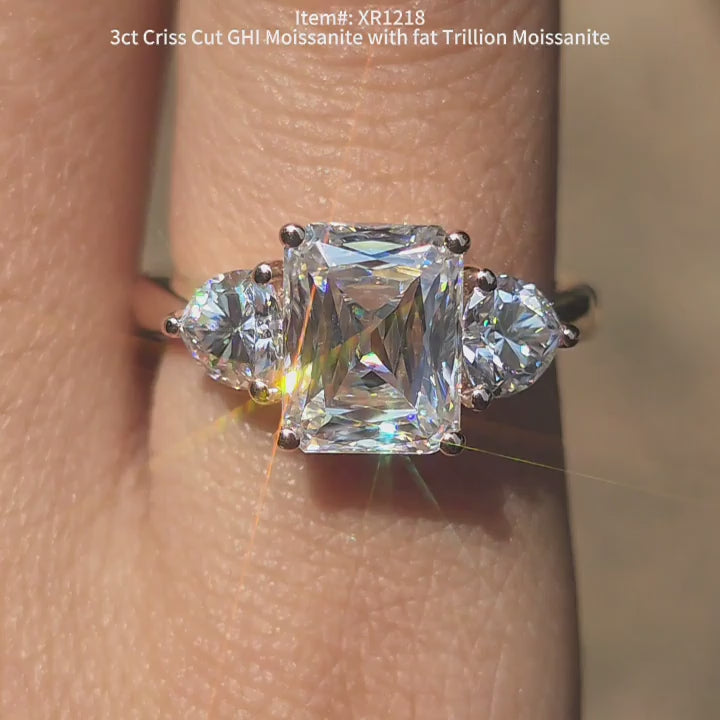 DovEggs GHI color Criss moissanite ring sparkling in sunlight video