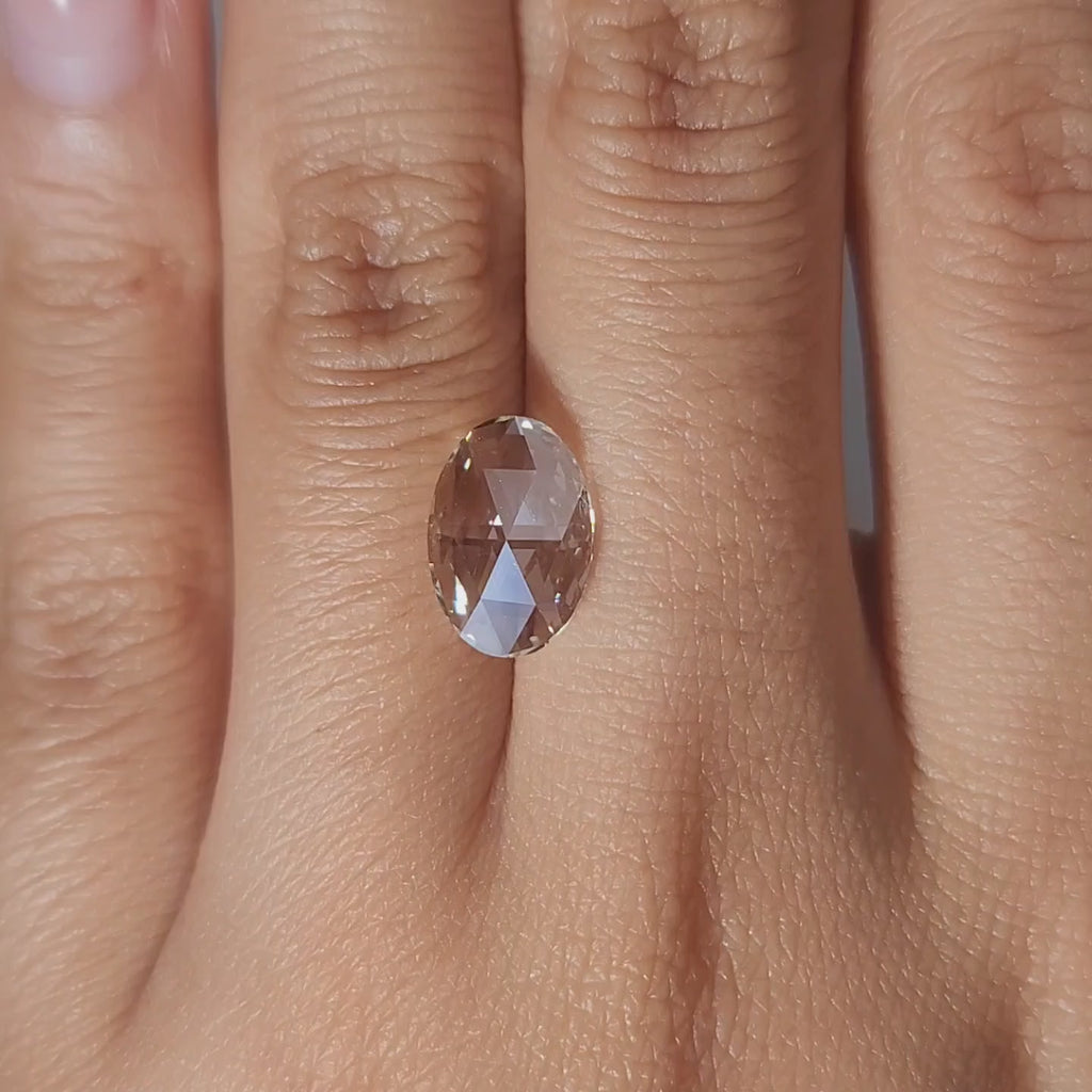 1.76ct Lab-Grown Oval Diamond Ring in Warm Lighting - Rose Cut Elegance with G Color