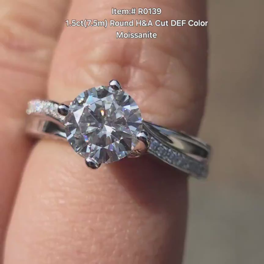 DovEggs round pave moissanite engagement ring in sunlight video