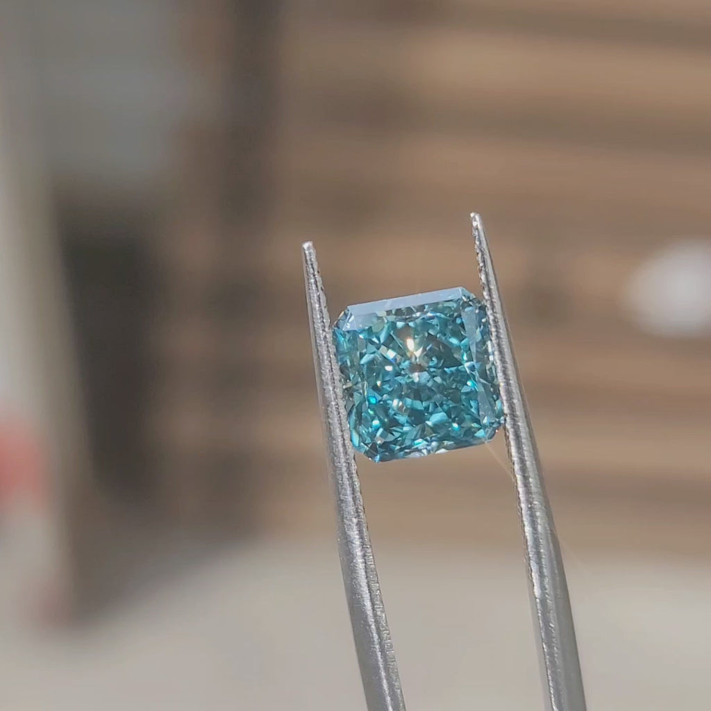Best place to buy lab grown diamonds - 3.03ct F.V. greenish blue radiant cut.