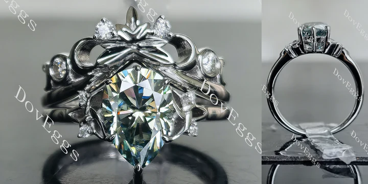 Art Deco semi-mount engagement ring front and side view with lab diamond accents