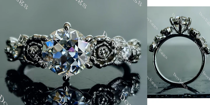 Floral Art Deco ethical old European cut lab diamond Engagement Ring | DovEggs