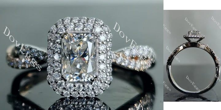 Double halo pave ethical lab diamond Engagement Ring | DovEggs