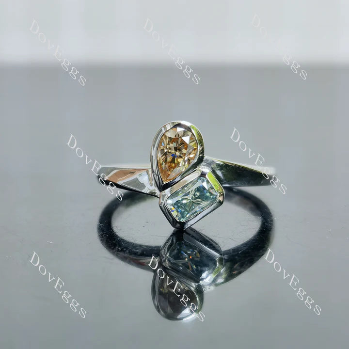 Bezel two stones ethical lab diamond Engagement Ring | DovEggs