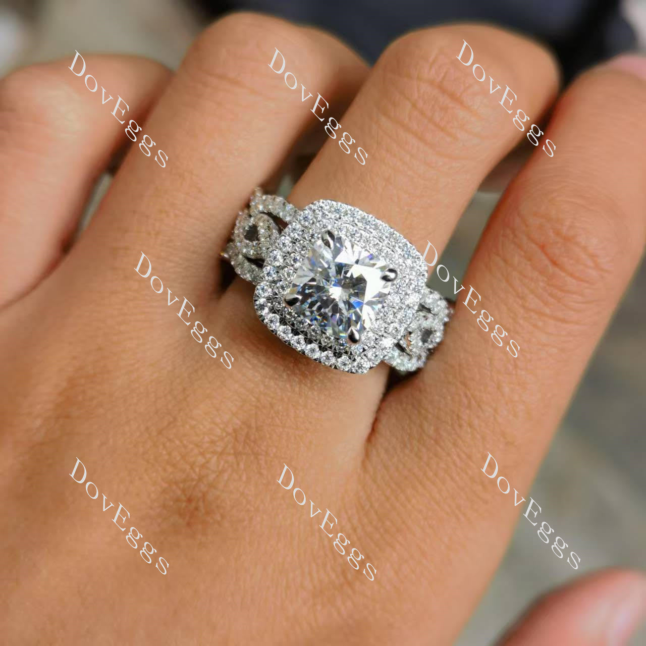 (size 11.5) Doveggs sterling silver 3ct cushion moissanite bridal set(3 rings)