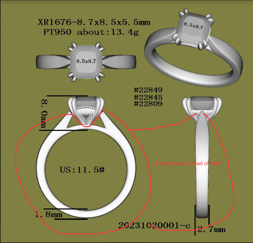 Price difference of 22849 replacement ring
