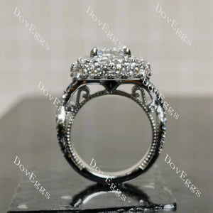 Doveggs emerald halo pave vintage moissnaite engagement ring