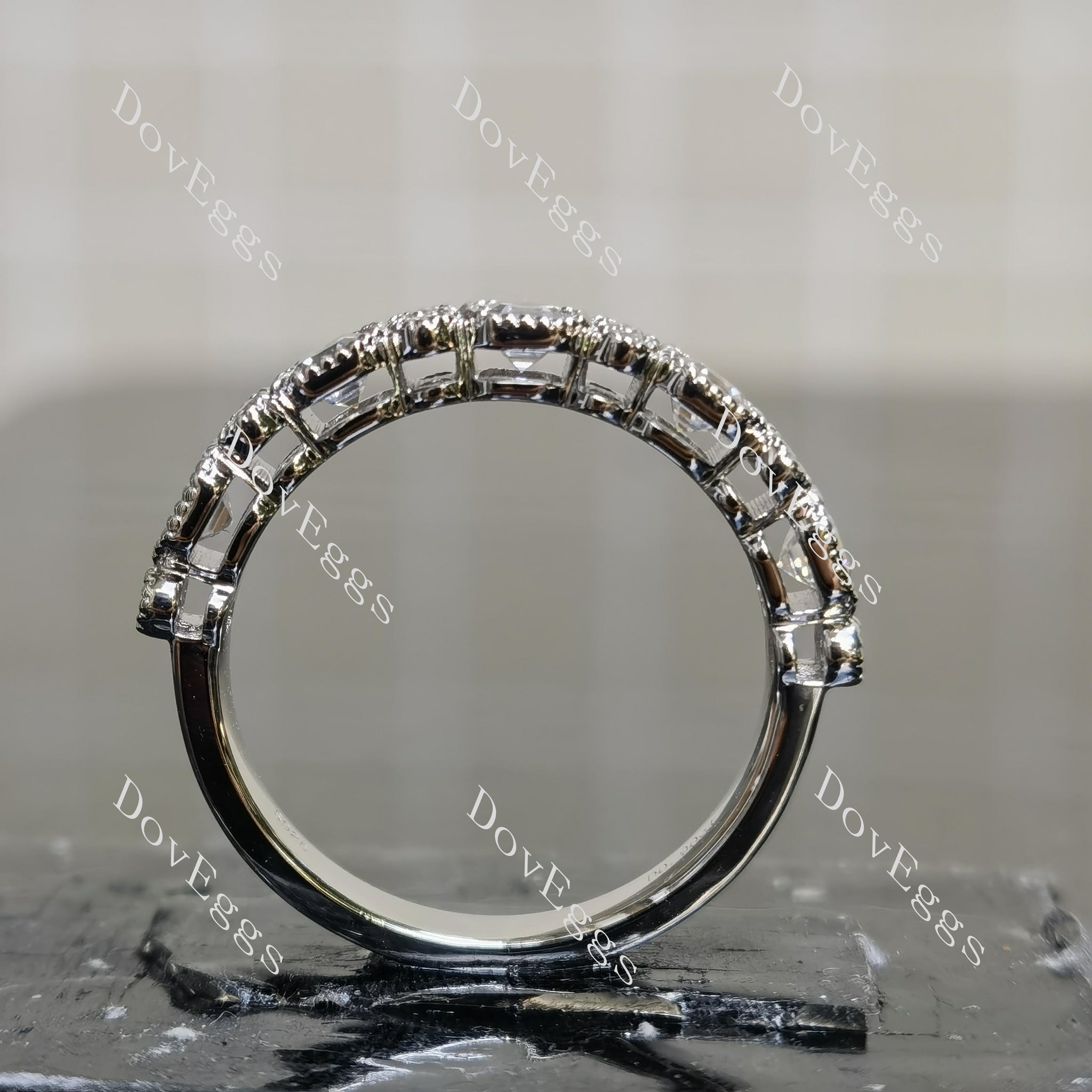 (size 7) Doveggs sterling silver asscher round half eternity bezel moissanite wedding band-3.0mm band width