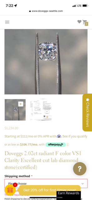 2 lab grown diamond stones layaway payment (50  50)