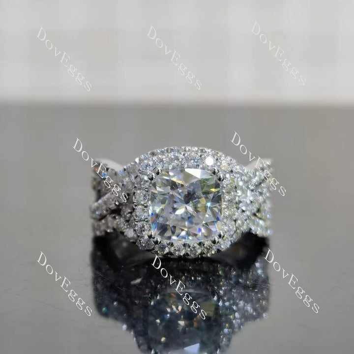 (size 5.75) Doveggs sterling silver 2ct cushion moissanite ring bridal set(3 rings)