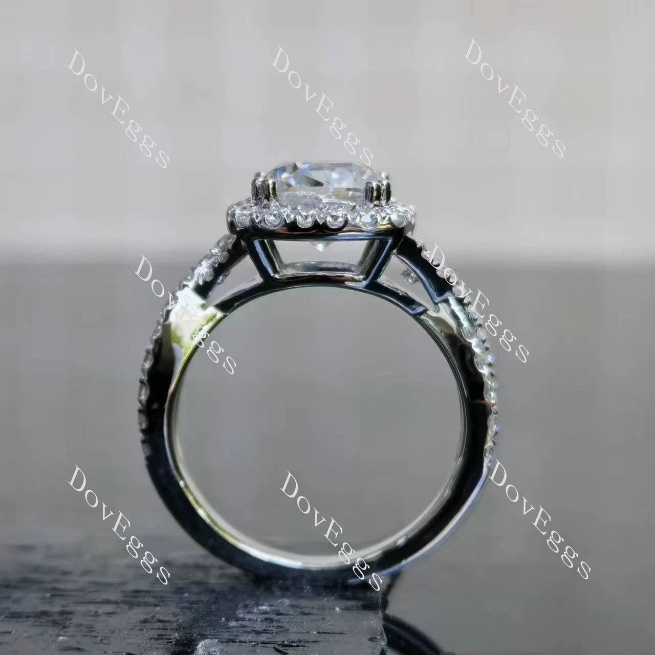 (size 5.75) Doveggs sterling silver 2ct cushion moissanite ring bridal set(3 rings)