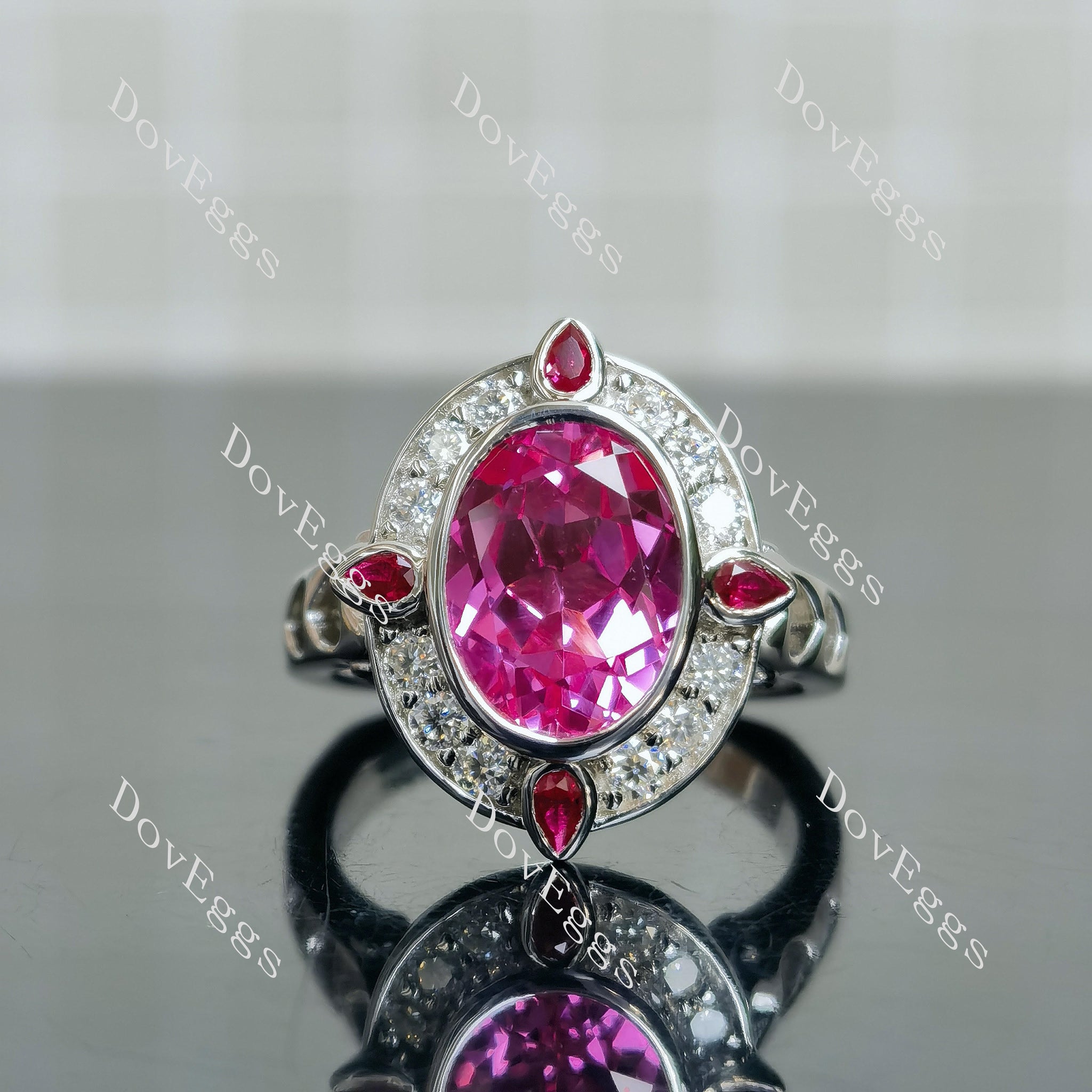 (size 7) Doveggs sterling silver 4ct oval pink sapphire colored gem engagement ring