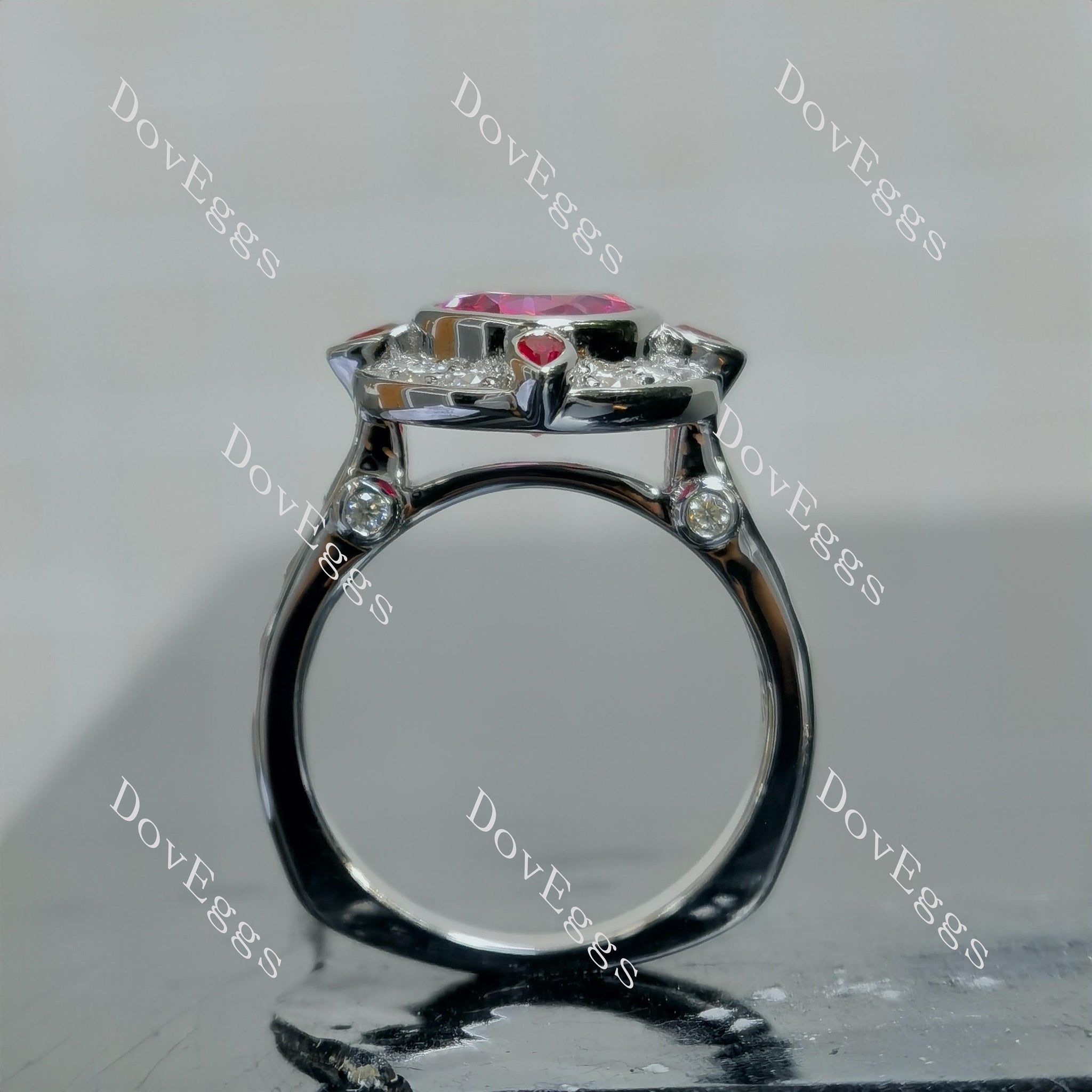 (size 7) Doveggs sterling silver 4ct oval pink sapphire colored gem engagement ring