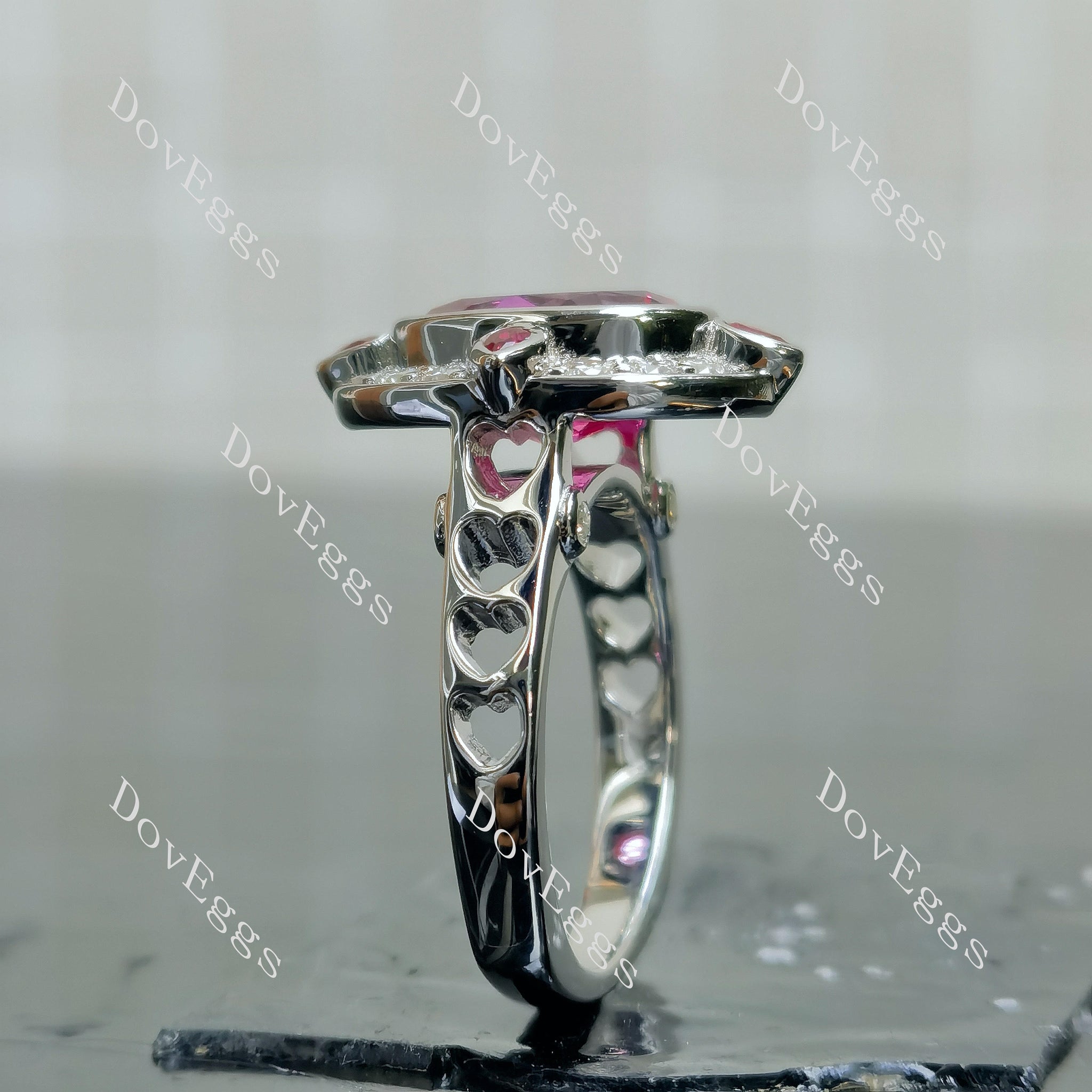 (size 7) Doveggs sterling silver 4ct oval pink sapphire colored gem engagement ring