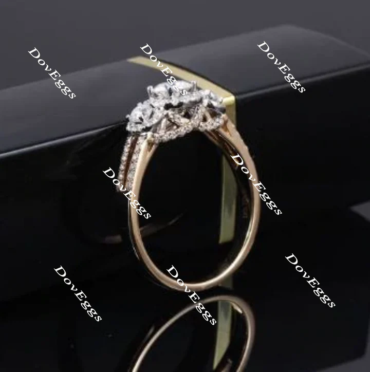 Halo three stones ethical lab diamond Engagement Ring | DovEggs
