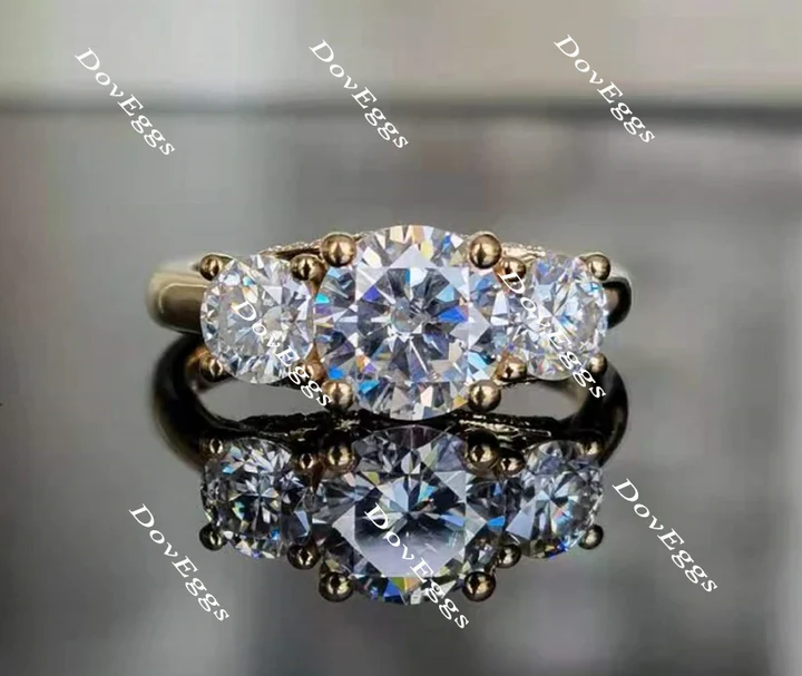 Three-stone vintage custom lab diamond Engagement Ring | DovEggs