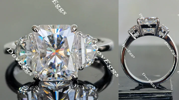 Three stones custom lab diamond Engagement Ring with moissanite | DovEggs