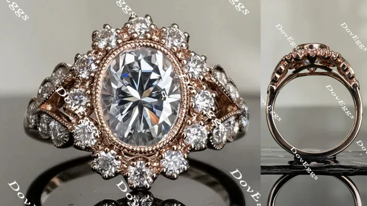 Flower shape vintage custom lab diamond Engagement Ring | DovEggs