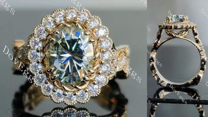 Halo floral ethical lab diamond Engagement Ring | DovEggs
