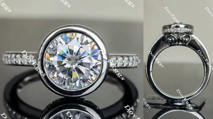 Half eternity pave bezel ethical lab diamond Engagement Ring | DovEggs