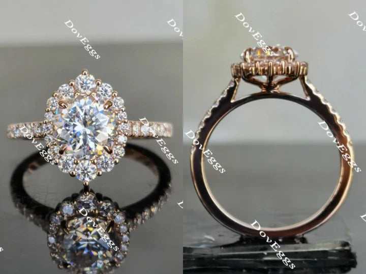 Half eternity pave halo ethical lab diamond Engagement Ring | DovEggs