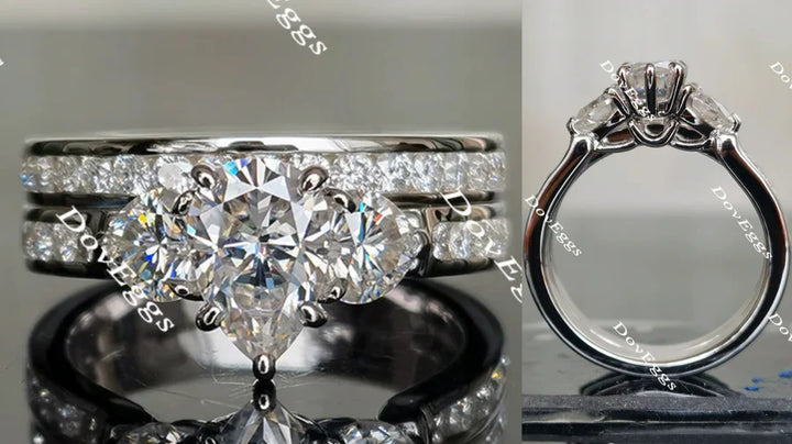 Half eternity channel set three stones ethical lab diamonds ring with heart accents | DovEggs