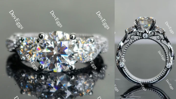 Sustainable ethical lab diamonds engagement ring setting with large round accents | DovEggs