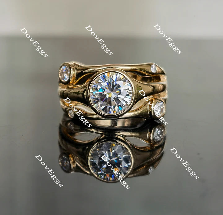 Bezel setting Art Deco ethical lab diamond Engagement Ring | DovEggs