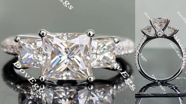 Pave three-stone custom lab diamond Engagement Ring | DovEggs