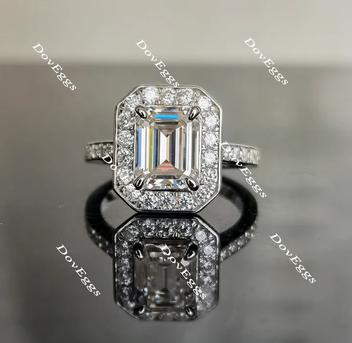 Custom lab diamond rings online: Half eternity pave halo ring setting from DovEggs with moissanite or diamond accents.