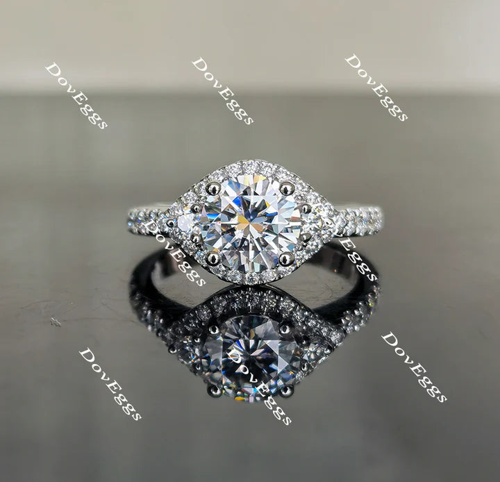 Half eternity pave halo setting for old European cut lab diamond Engagement Ring | DovEggs