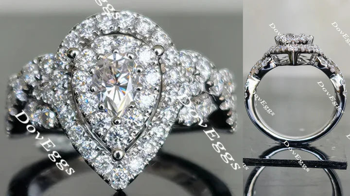 Split shank double halo ethical lab diamond Engagement Ring | DovEggs