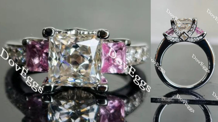 Side stone ethical lab diamonds engagement ring setting with gem options | DovEggs