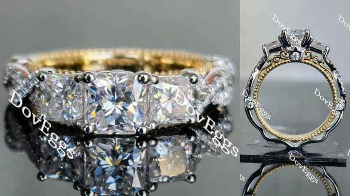 Three-stone vintage ethical lab diamond Engagement Ring | DovEggs