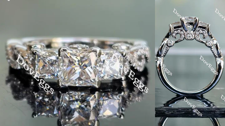 Custom ethical lab diamond Engagement Ring setting with princess & round accents | DovEggs