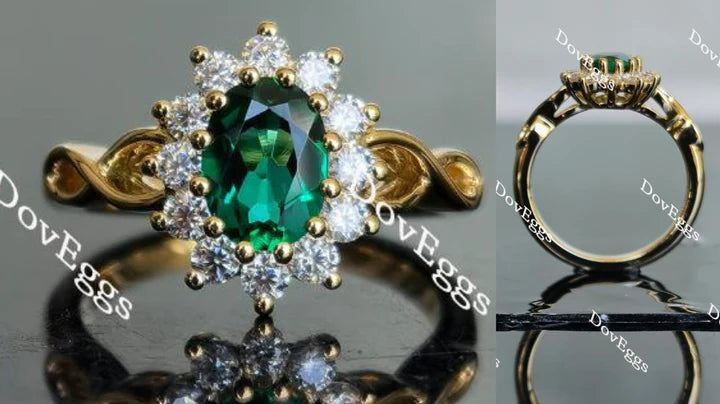 Flower shape half eternity pave ethical lab diamond Engagement Ring | DovEggs