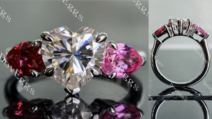 Three stone ethical lab diamond Engagement Ring with pear accents | DovEggs