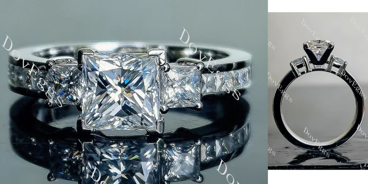 Channel set three-stone custom lab diamond Engagement Ring | DovEggs