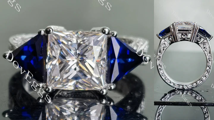 The three stones ethical lab diamonds engagement ring setting with GHI moissanite | DovEggs