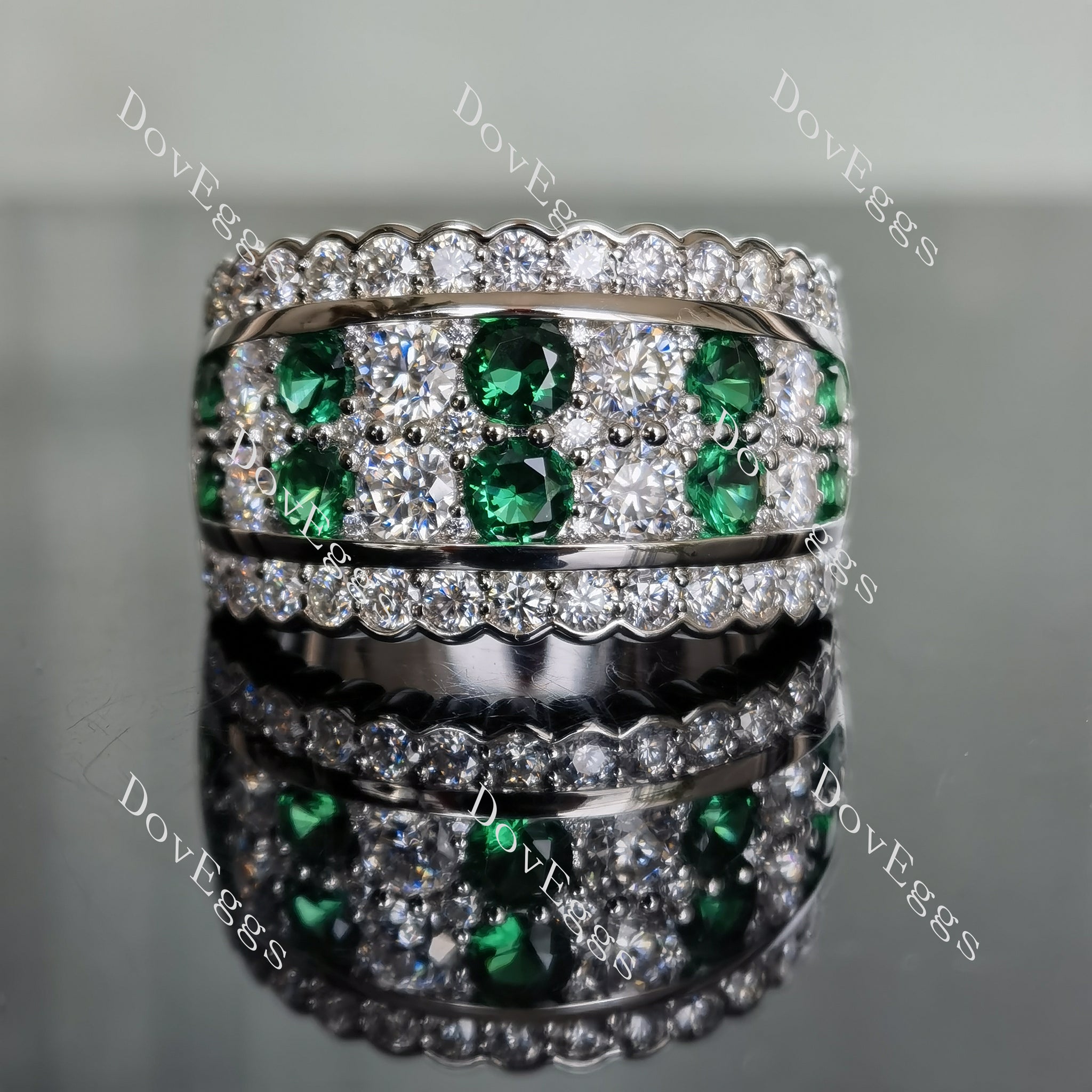 Doveggs round channel set moissanite/lab grown diamond & colored gem wedding band-6.5mm band width