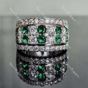 Doveggs round channel set moissanite/lab grown diamond & colored gem wedding band-6.5mm band width