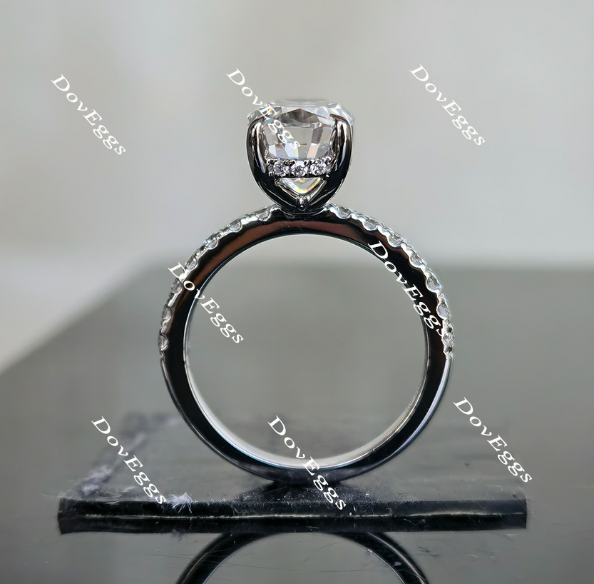 Doveggs half eternity paved elongated oval moissanite engagement ring