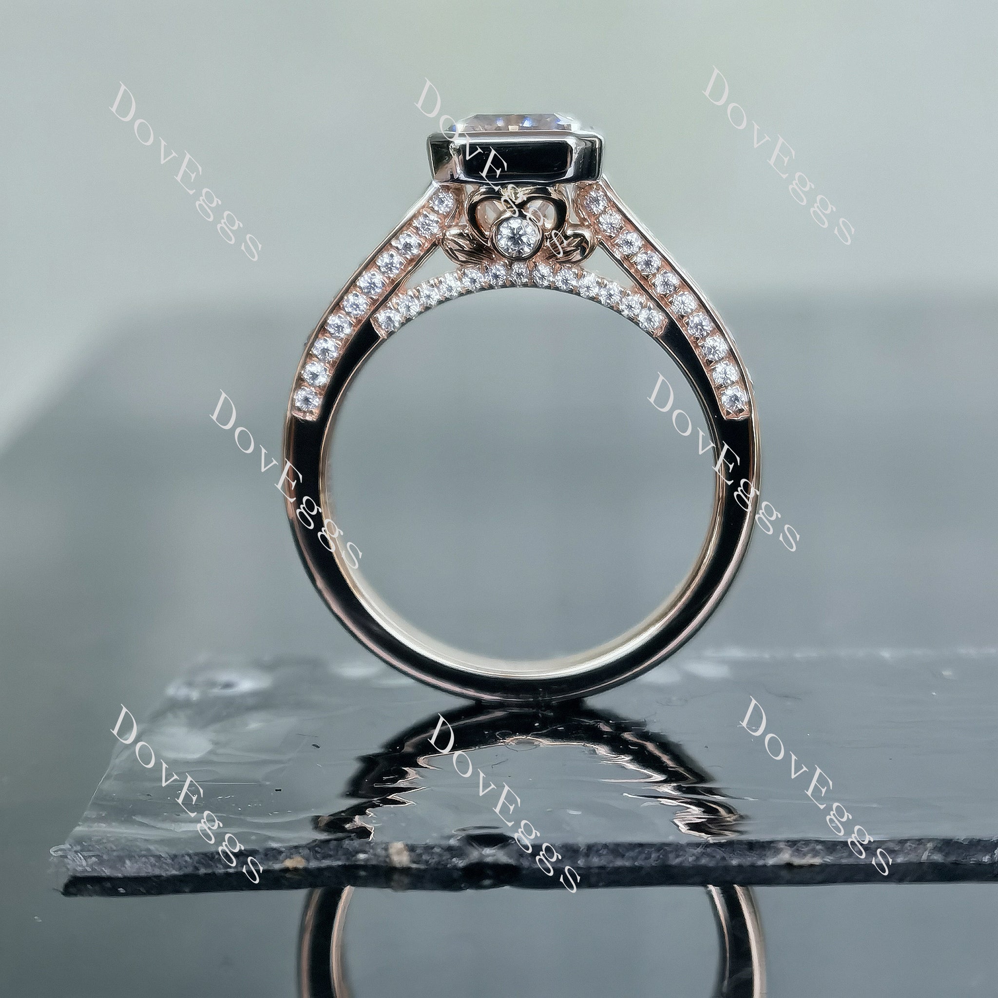 Doveggs radiant bezel pave moissanite engagement ring