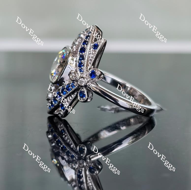 Doveggs cushion art deco dragonfly moissanite & colored gem engagement ring