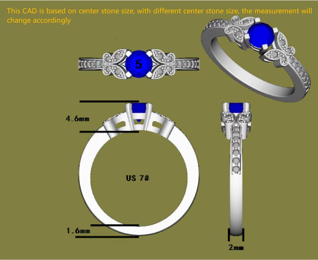 Doveggs round art deco Peacock blue moissanite engagement ring