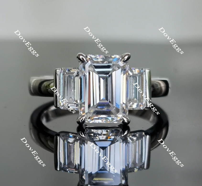 three-stone moissanite engagement ring